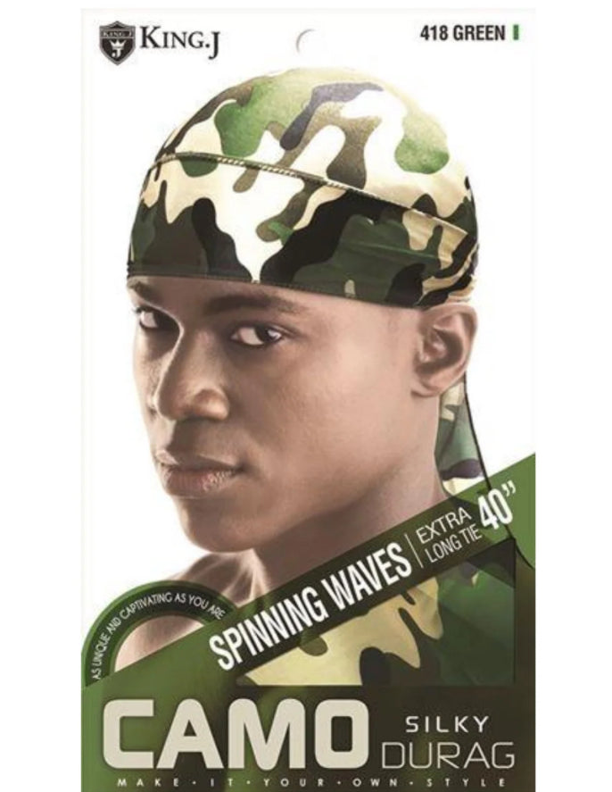 King J Spinning Waves Silky Durag- 40” (Camo)